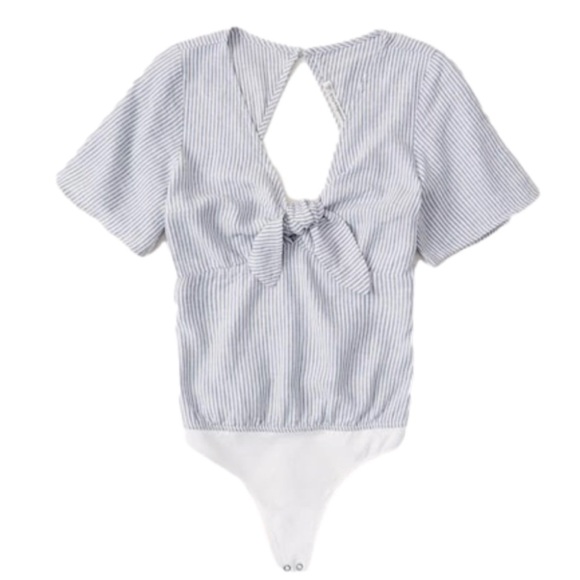 Abercrombie & Fitch Tops - 𝅺NWOT Abercrombie Coastal Blue and White Tie Front Bodysuit - Medium